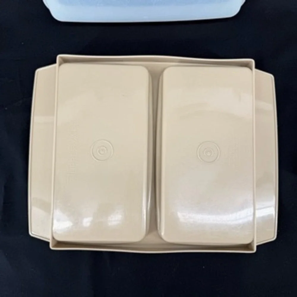 Vintage Tupperware Deviled Egg Keeper 723 Almond Beige 16 Slot Carrier with Lid